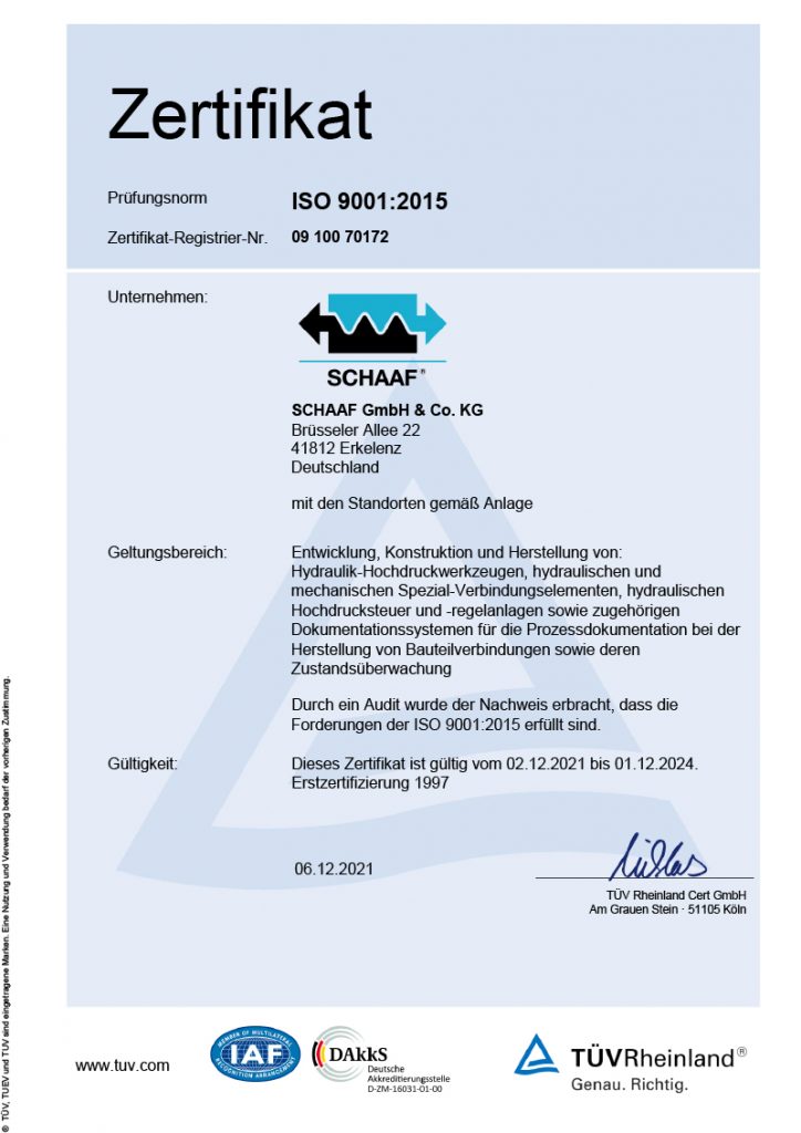 Zertifikat ISO 9001:2015 TÜV Rheinland